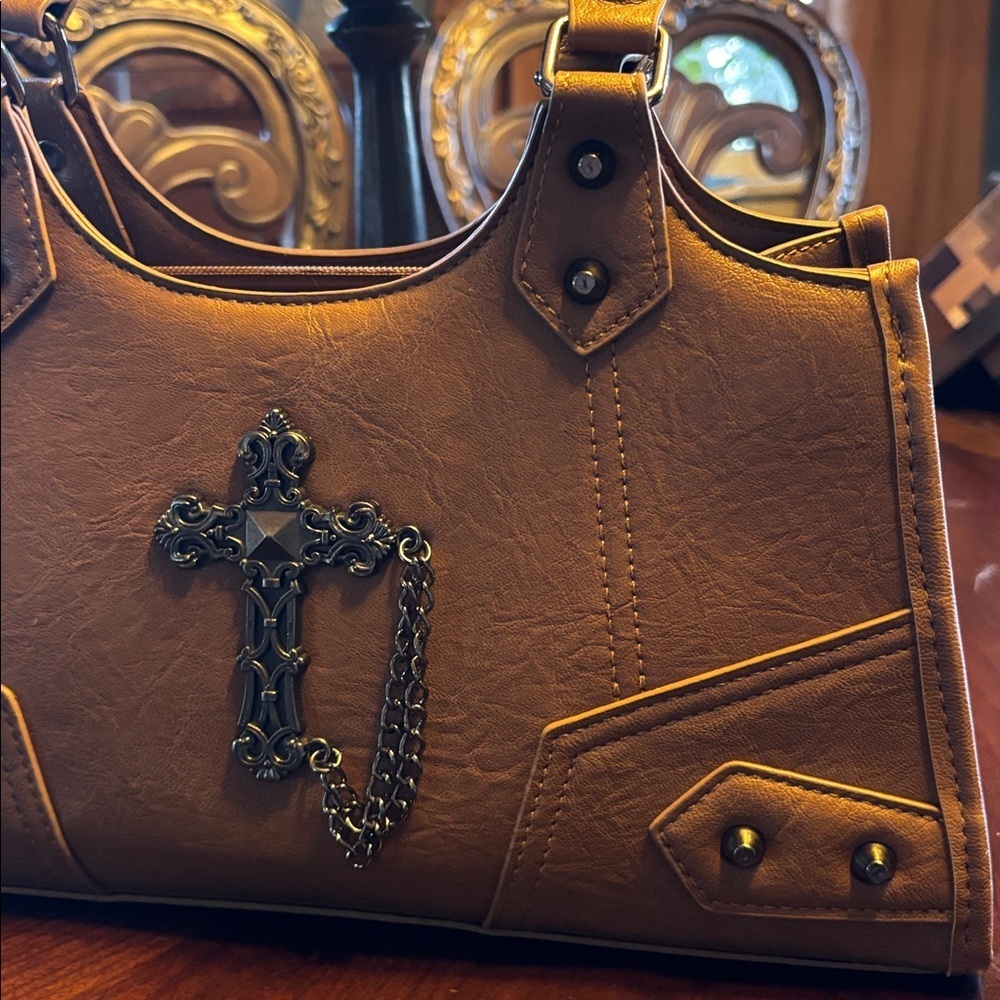 NWOT crossbody handbag with cross and chain hardware - Picture 2 of 7
